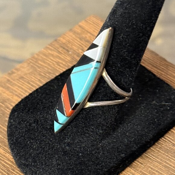 Zuni-style sterling silver inlay ring, size 7 - Picture 4 of 8